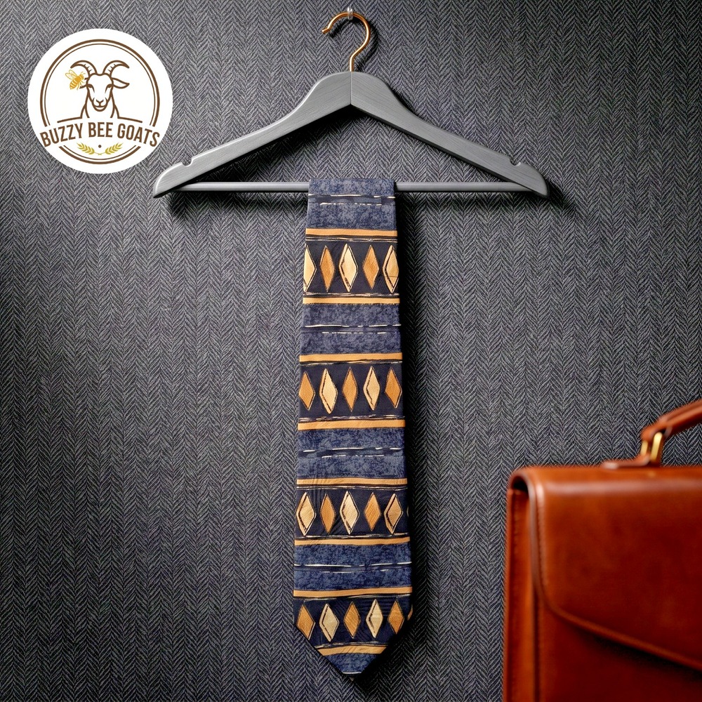 Vintage Puritan Special Edition Silk Necktie Mens Navy Blue Gold Geometric Diamo